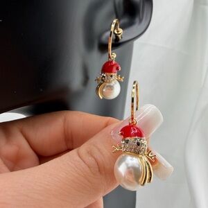 Festive Gold and Red Snowman Earrings